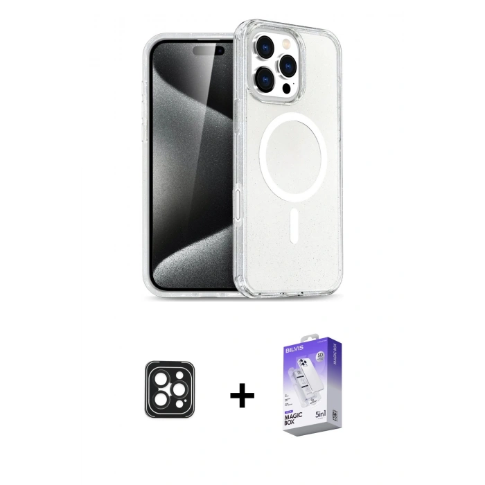 MARSİLYAN™- iPhone 16 Pro Max Kılıf Nova Asil Prime - Siyah Bilvis 5in1 3D Magic Cam Ekran Koruyucu + PVD Metal Kamera Lens - SH