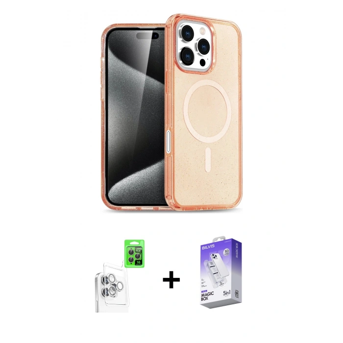 MARSİLYAN™- iPhone 16 Pro Max Kılıf Nova Asil Prime - Siyah Bilvis 5in1 3D Magic Cam Ekran Koruyucu + Raze Metal Kamera Lens - BZ