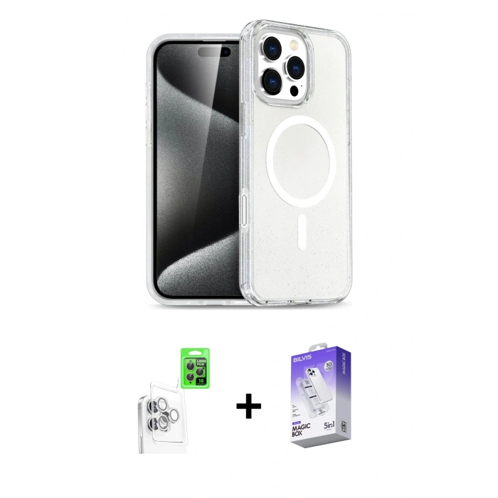 MARSİLYAN™- iPhone 16 Pro Max Kılıf Nova Asil Prime - Siyah Bilvis 5in1 3D Magic Cam Ekran Koruyucu + Raze Metal Kamera Lens - BZ