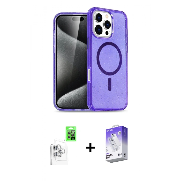 MARSİLYAN™- iPhone 16 Pro Max Kılıf Nova Asil Prime - Siyah Bilvis 5in1 3D Magic Cam Ekran Koruyucu + Raze Metal Kamera Lens - BZ