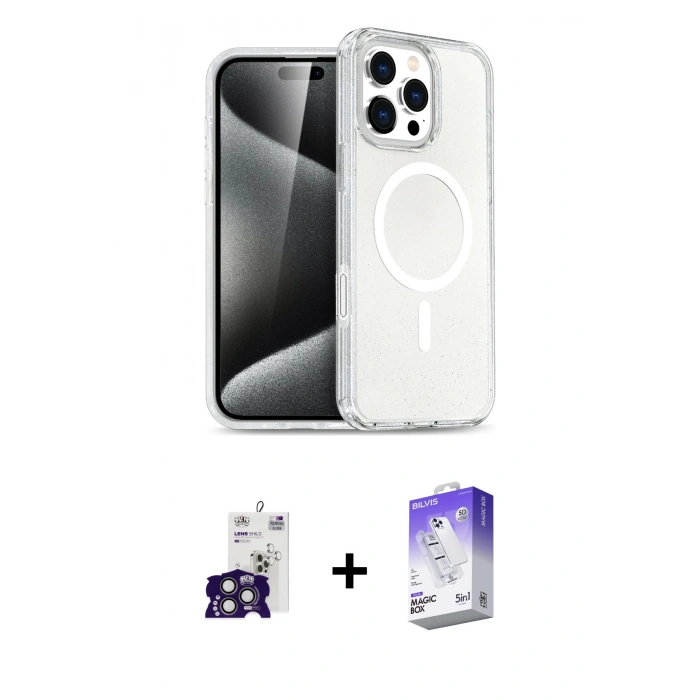 MARSİLYAN™- iPhone 16 Pro Max Kılıf Nova Asil Prime - Siyah Bilvis 5in1 3D Magic Cam Ekran Koruyucu + Bilvis Titan Kamera Lens - TMGI