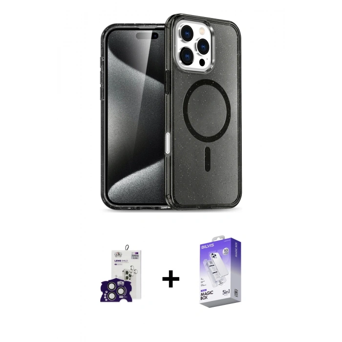 MARSİLYAN™- iPhone 16 Pro Max Kılıf Nova Asil Prime - Siyah Bilvis 5in1 3D Magic Cam Ekran Koruyucu + Bilvis Titan Kamera Lens - TMGI