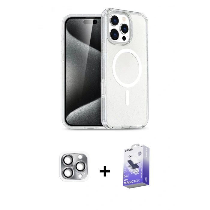 MARSİLYAN™- iPhone 16 Pro Max Kılıf Nova Asil Prime - Siyah Bilvis 5in1 5D Magic Hayalet Cam Ekran Koruyucu + Pers Alüminyum Kamera Lens - GI