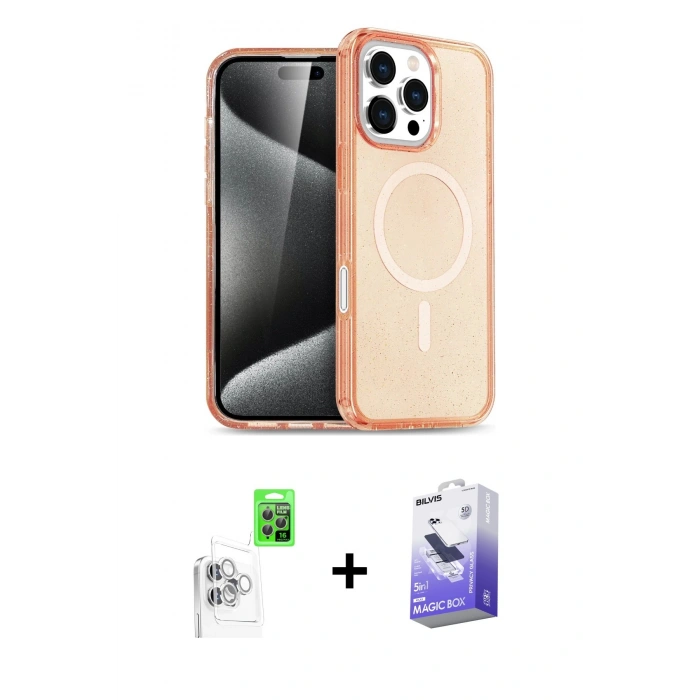 MARSİLYAN™- iPhone 16 Pro Max Kılıf Nova Asil Prime - Siyah Bilvis 5in1 5D Magic Hayalet Cam Ekran Koruyucu + Raze Metal Kamera Lens - BZ
