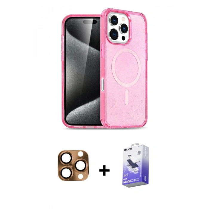 MARSİLYAN™- iPhone 16 Pro Max Kılıf Nova Asil Prime - Siyah Bilvis 5in1 5D Magic Hayalet Cam Ekran Koruyucu + Çöl Titanyum Pers Alüminyum Kamera Lens