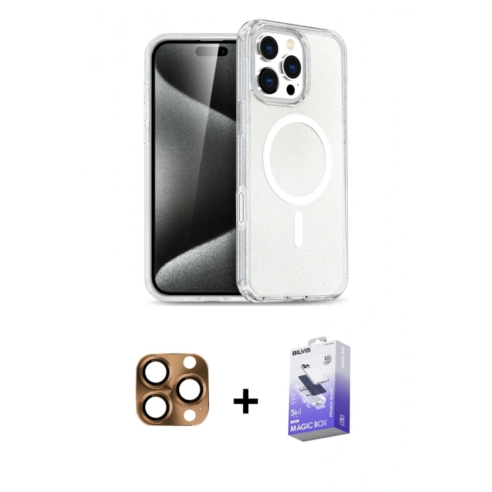 MARSİLYAN™- iPhone 16 Pro Max Kılıf Nova Asil Prime - Siyah Bilvis 5in1 5D Magic Hayalet Cam Ekran Koruyucu + Çöl Titanyum Pers Alüminyum Kamera Lens