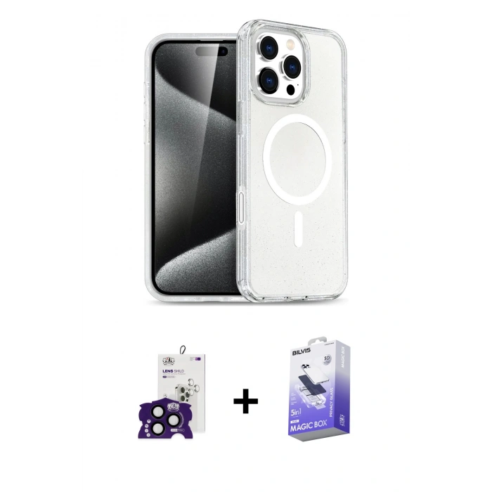 MARSİLYAN™- iPhone 16 Pro Max Kılıf Nova Asil Prime - Siyah Bilvis 5in1 5D Magic Hayalet Cam Ekran Koruyucu + Siyah Bilvis Titan Kamera Lens