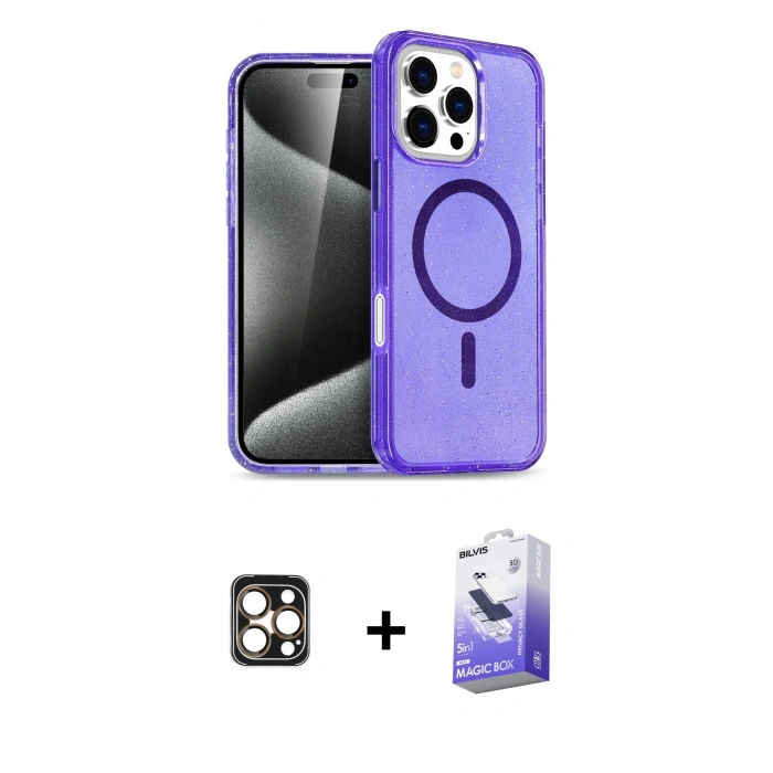 MARSİLYAN™- iPhone 16 Pro Max Kılıf Nova Asil Prime - Siyah Bilvis 5in1 5D Magic Hayalet Cam Ekran Koruyucu + PVD Metal Kamera Lens - GD