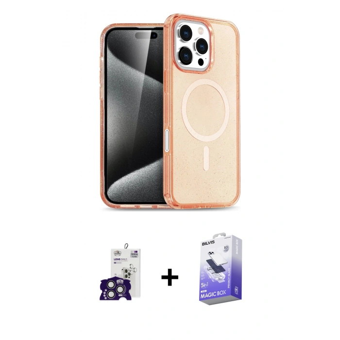 MARSİLYAN™- iPhone 16 Pro Max Kılıf Nova Asil Prime - Siyah Bilvis 5in1 5D Magic Hayalet Cam Ekran Koruyucu + Bilvis Titan Kamera Lens - TMGI