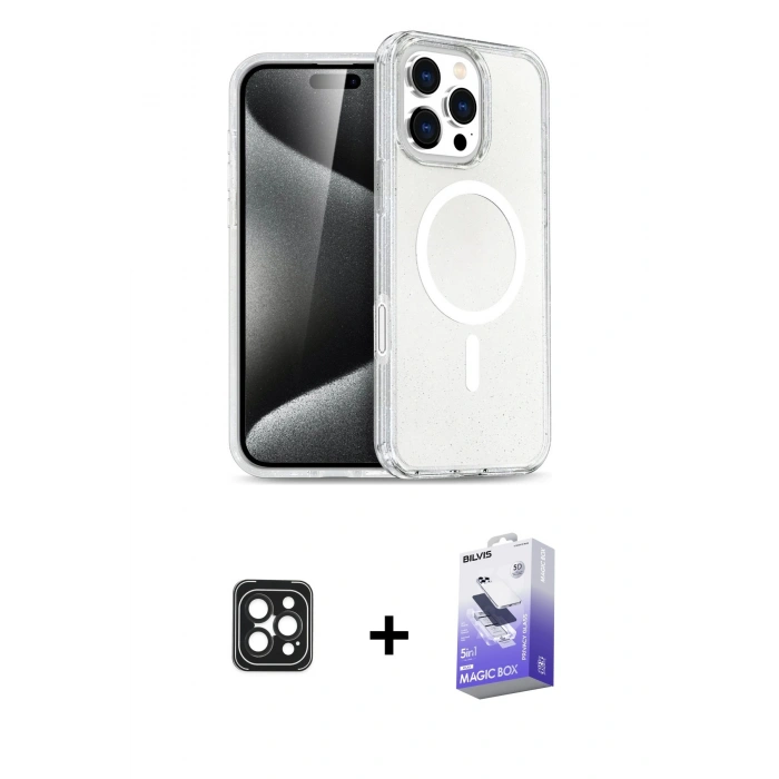 MARSİLYAN™- iPhone 16 Pro Max Kılıf Nova Asil Prime - Siyah Bilvis 5in1 5D Magic Hayalet Cam Ekran Koruyucu + PVD Metal Kamera Lens - SH