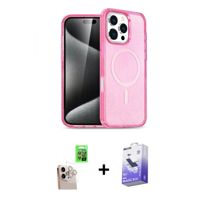 MARSİLYAN™- iPhone 16 Pro Max Kılıf Nova Asil Prime - Siyah Bilvis 5in1 5D Magic Hayalet Cam Ekran Koruyucu + Raze Metal Kamera Lens - NLGY