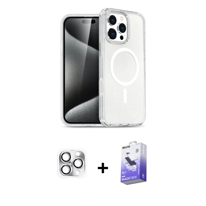 MARSİLYAN™- iPhone 16 Pro Max Kılıf Nova Asil Prime - Siyah Bilvis 5in1 5D Magic Hayalet Cam Ekran Koruyucu + Pers Alüminyum Kamera Lens - GS