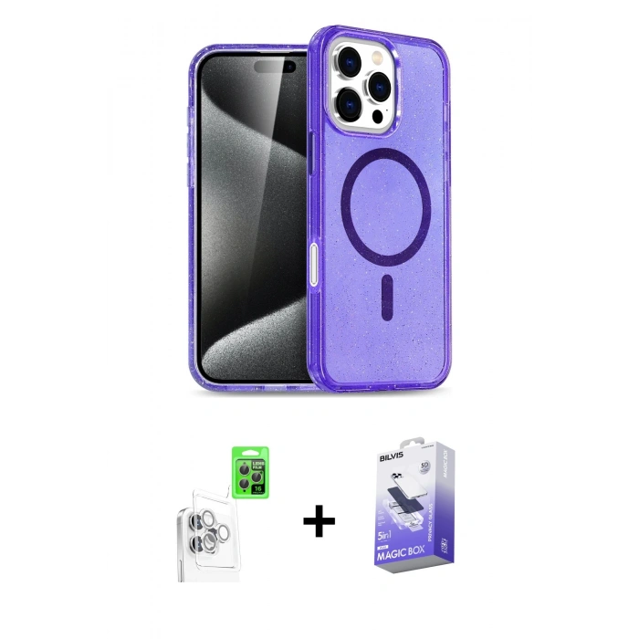 MARSİLYAN™- iPhone 16 Pro Max Kılıf Nova Asil Prime - Siyah Bilvis 5in1 5D Magic Hayalet Cam Ekran Koruyucu + Raze Metal Kamera Lens - BZ