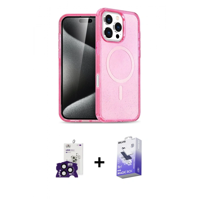 MARSİLYAN™- iPhone 16 Pro Max Kılıf Nova Asil Prime - Siyah Bilvis 5in1 5D Magic Hayalet Cam Ekran Koruyucu + Bilvis Titan Kamera Lens - SH