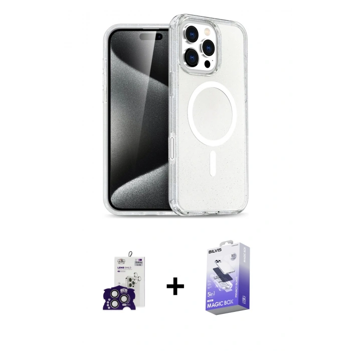 MARSİLYAN™- iPhone 16 Pro Max Kılıf Nova Asil Prime - Siyah Bilvis 5in1 5D Magic Hayalet Cam Ekran Koruyucu + Bilvis Titan Kamera Lens - TMGI