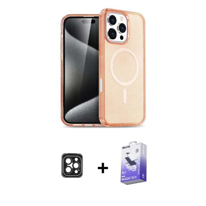 MARSİLYAN™- iPhone 16 Pro Max Kılıf Nova Asil Prime - Siyah Bilvis 5in1 5D Magic Hayalet Cam Ekran Koruyucu + PVD Metal Kamera Lens - SH