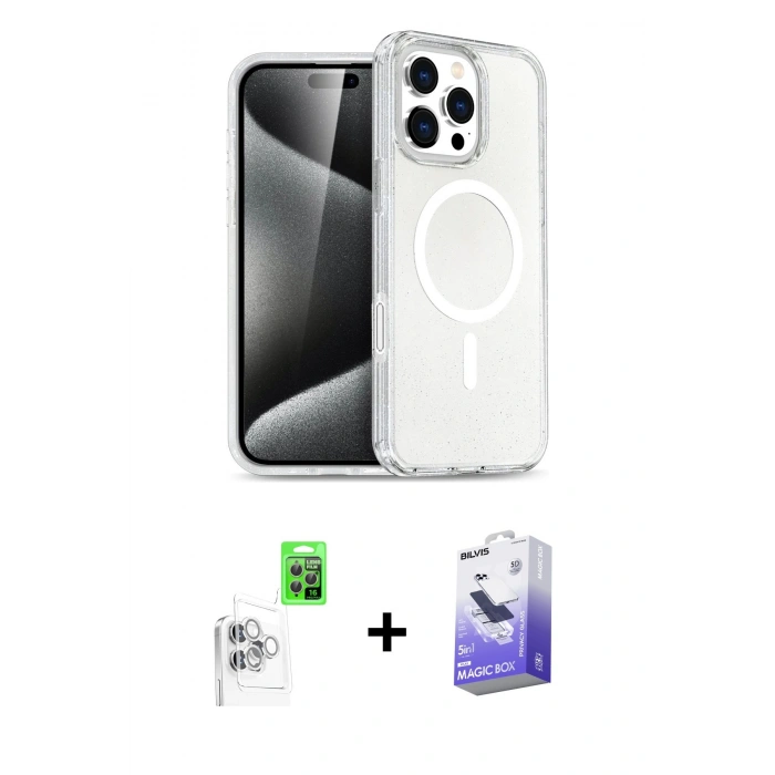 MARSİLYAN™- iPhone 16 Pro Max Kılıf Nova Asil Prime - Siyah Bilvis 5in1 5D Magic Hayalet Cam Ekran Koruyucu + Raze Metal Kamera Lens - BZ
