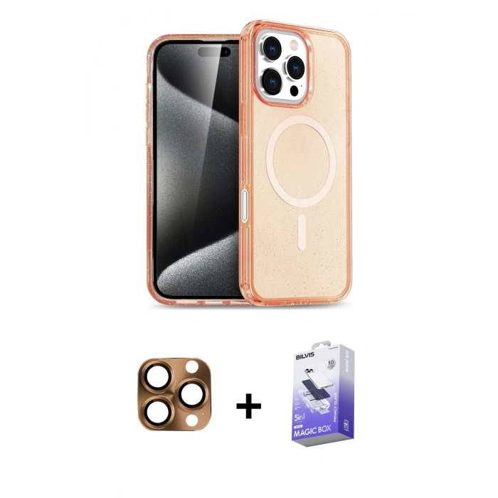 MARSİLYAN™- iPhone 16 Pro Max Kılıf Nova Asil Prime - Siyah Bilvis 5in1 5D Magic Hayalet Cam Ekran Koruyucu + Çöl Titanyum Pers Alüminyum Kamera Lens