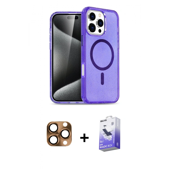 MARSİLYAN™- iPhone 16 Pro Max Kılıf Nova Asil Prime - Siyah Bilvis 5in1 5D Magic Hayalet Cam Ekran Koruyucu + Çöl Titanyum Pers Alüminyum Kamera Lens