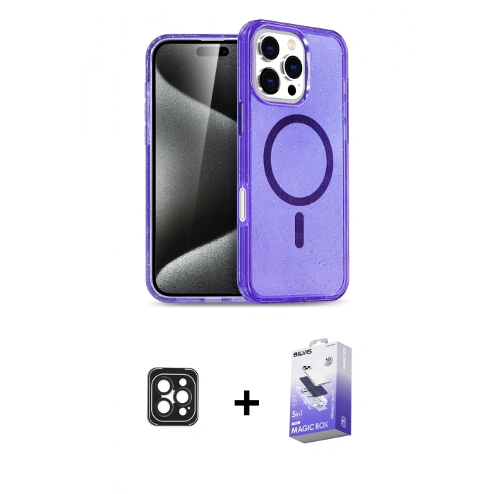 MARSİLYAN™- iPhone 16 Pro Max Kılıf Nova Asil Prime - Siyah Bilvis 5in1 5D Magic Hayalet Cam Ekran Koruyucu + PVD Metal Kamera Lens - SH