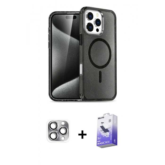 MARSİLYAN™- iPhone 16 Pro Max Kılıf Nova Asil Prime - Siyah Bilvis 5in1 5D Magic Hayalet Cam Ekran Koruyucu + Pers Alüminyum Kamera Lens - GI