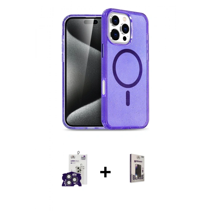 MARSİLYAN™- iPhone 16 Pro Max Kılıf Nova Asil Prime - Siyah Bilvis Hayalet Cam Ekran Koruyucu + Bilvis Titan Kamera Lens - TMGI