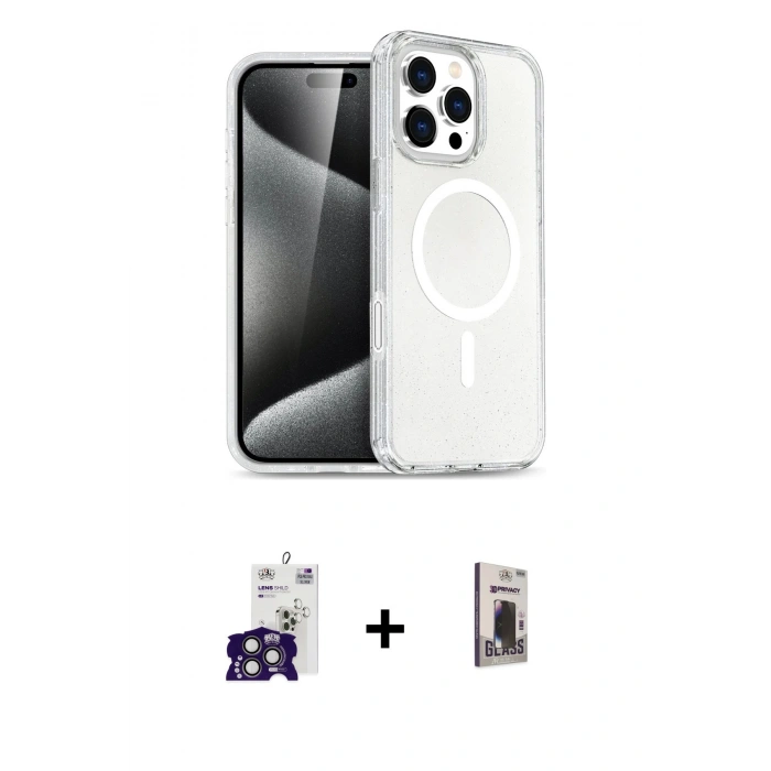 MARSİLYAN™- iPhone 16 Pro Max Kılıf Nova Asil Prime - Siyah Bilvis Hayalet Cam Ekran Koruyucu + Bilvis Titan Kamera Lens - TMGI