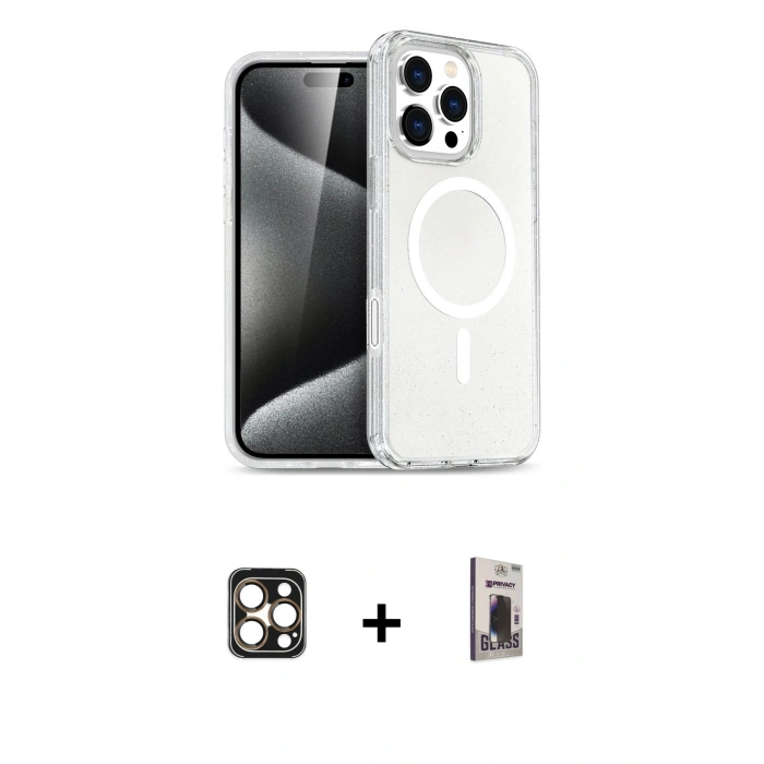 MARSİLYAN™- iPhone 16 Pro Max Kılıf Nova Asil Prime - Siyah Bilvis Hayalet Cam Ekran Koruyucu + PVD Metal Kamera Lens - GD