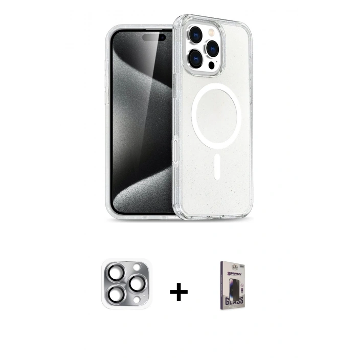 MARSİLYAN™- iPhone 16 Pro Max Kılıf Nova Asil Prime - Siyah Bilvis Hayalet Cam Ekran Koruyucu + Pers Alüminyum Kamera Lens - GI