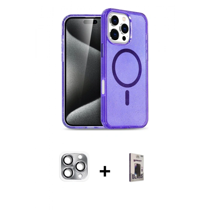 MARSİLYAN™- iPhone 16 Pro Max Kılıf Nova Asil Prime - Siyah Bilvis Hayalet Cam Ekran Koruyucu + Pers Alüminyum Kamera Lens - GI