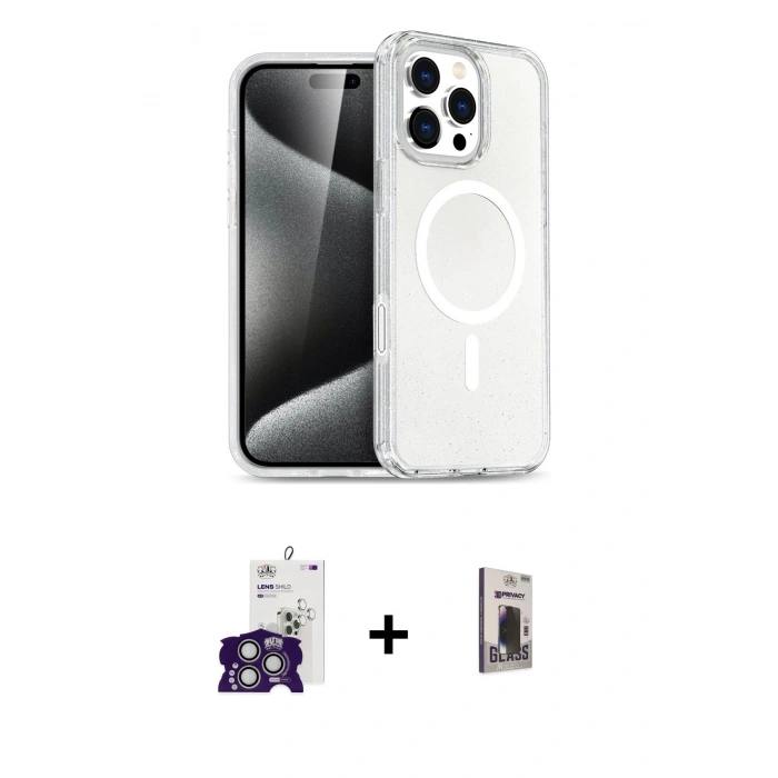 MARSİLYAN™- iPhone 16 Pro Max Kılıf Nova Asil Prime - Siyah Bilvis Hayalet Cam Ekran Koruyucu + Bilvis Titan Kamera Lens - GS