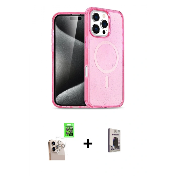 MARSİLYAN™- iPhone 16 Pro Max Kılıf Nova Asil Prime - Siyah Bilvis Hayalet Cam Ekran Koruyucu + Natural Grey Raze Metal Kamera Lens