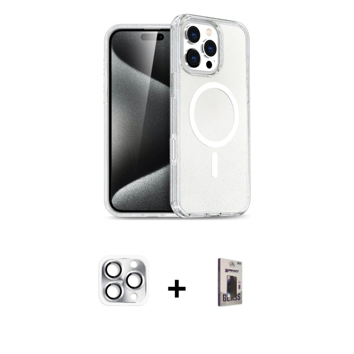 MARSİLYAN™- iPhone 16 Pro Max Kılıf Nova Asil Prime - Siyah Bilvis Hayalet Cam Ekran Koruyucu + Pers Alüminyum Kamera Lens - GS