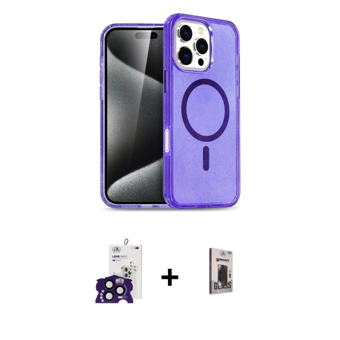 MARSİLYAN™- iPhone 16 Pro Max Kılıf Nova Asil Prime - Siyah Bilvis Hayalet Cam Ekran Koruyucu + Siyah Bilvis Titan Kamera Lens