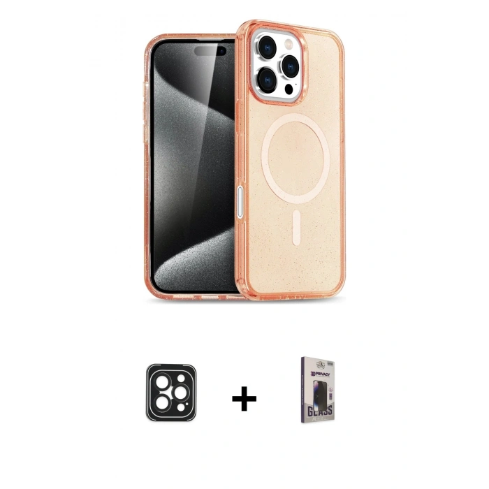 MARSİLYAN™- iPhone 16 Pro Max Kılıf Nova Asil Prime - Siyah Bilvis Hayalet Cam Ekran Koruyucu + Siyah PVD Metal Kamera Lens