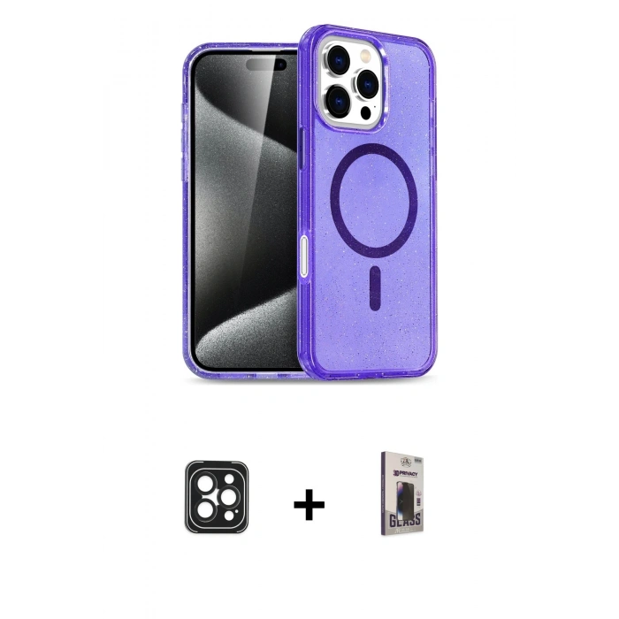 MARSİLYAN™- iPhone 16 Pro Max Kılıf Nova Asil Prime - Siyah Bilvis Hayalet Cam Ekran Koruyucu + Siyah PVD Metal Kamera Lens