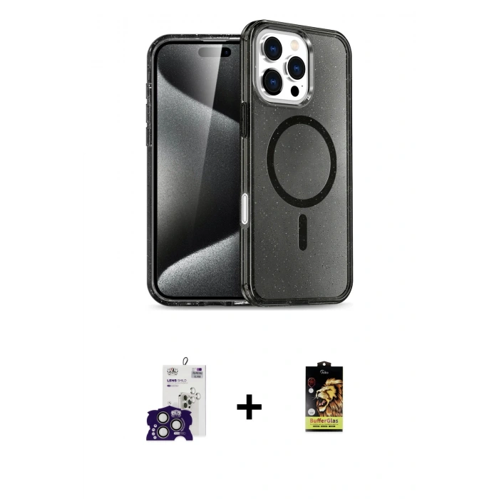 MARSİLYAN™- iPhone 16 Pro Max Kılıf Nova Asil Prime - Siyah Buffer Cam Ekran Koruyucu + Bilvis Titan Kamera Lens - TMGI