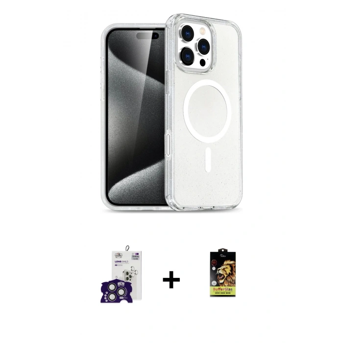 MARSİLYAN™- iPhone 16 Pro Max Kılıf Nova Asil Prime - Siyah Buffer Cam Ekran Koruyucu + Bilvis Titan Kamera Lens - TMGI