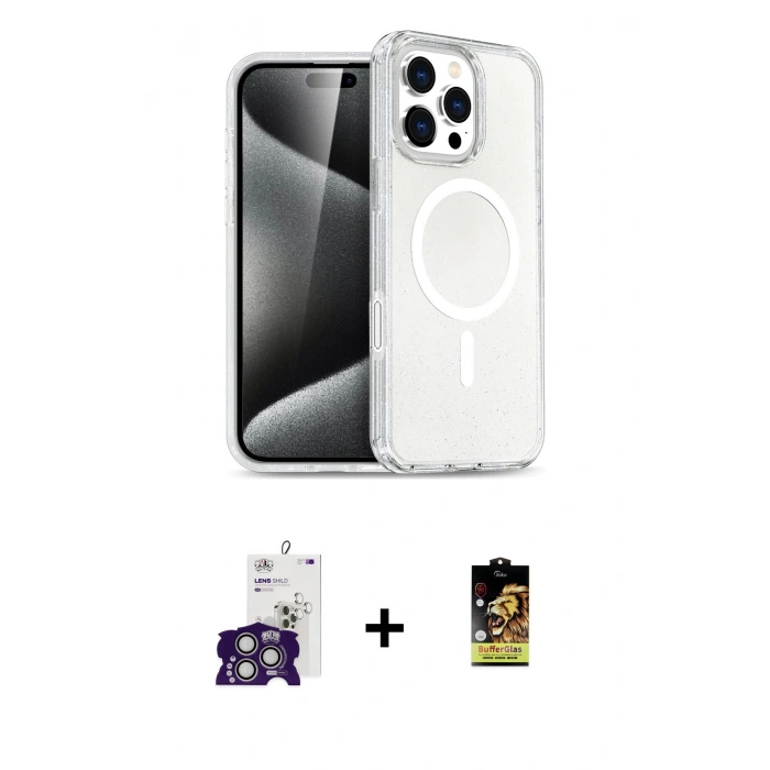MARSİLYAN™- iPhone 16 Pro Max Kılıf Nova Asil Prime - Siyah Buffer Cam Ekran Koruyucu + Gümüş Bilvis Titan Kamera Lens
