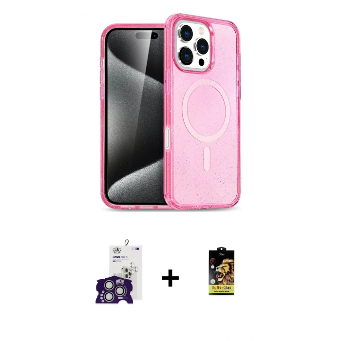 MARSİLYAN™- iPhone 16 Pro Max Kılıf Nova Asil Prime - Siyah Buffer Cam Ekran Koruyucu + Gümüş Bilvis Titan Kamera Lens