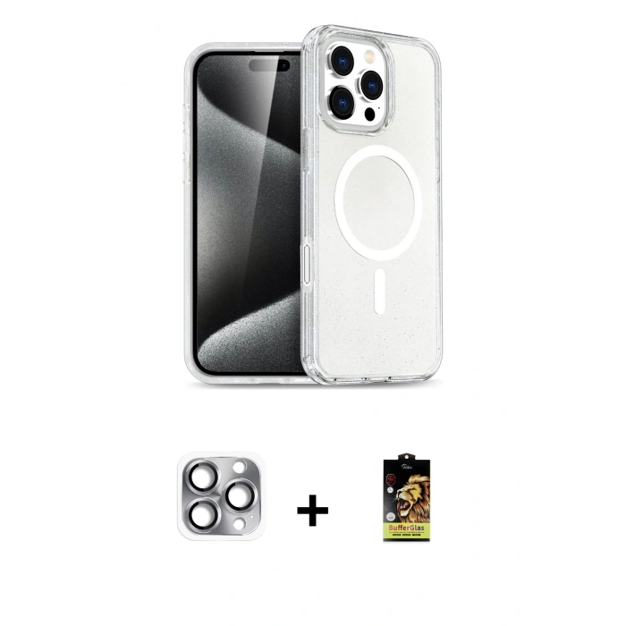 MARSİLYAN™- iPhone 16 Pro Max Kılıf Nova Asil Prime - Siyah Buffer Cam Ekran Koruyucu + Pers Alüminyum Kamera Lens - GI