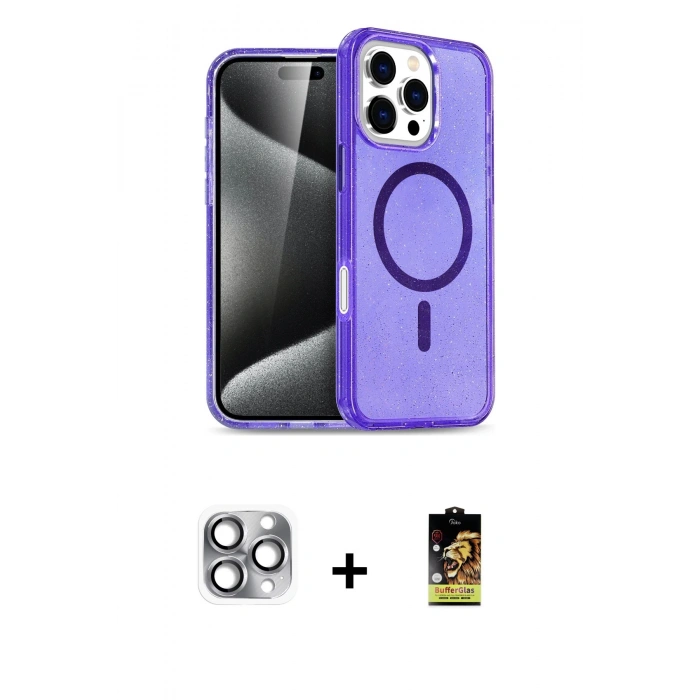 MARSİLYAN™- iPhone 16 Pro Max Kılıf Nova Asil Prime - Siyah Buffer Cam Ekran Koruyucu + Pers Alüminyum Kamera Lens - GI