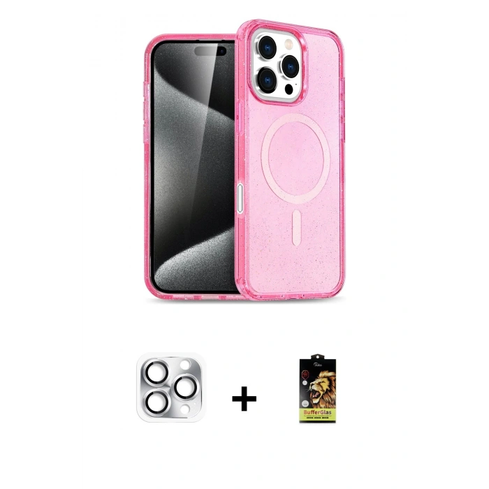 MARSİLYAN™- iPhone 16 Pro Max Kılıf Nova Asil Prime - Siyah Buffer Cam Ekran Koruyucu + Pers Alüminyum Kamera Lens - GS