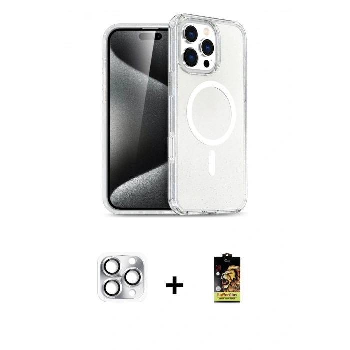 MARSİLYAN™- iPhone 16 Pro Max Kılıf Nova Asil Prime - Siyah Buffer Cam Ekran Koruyucu + Pers Alüminyum Kamera Lens - GS