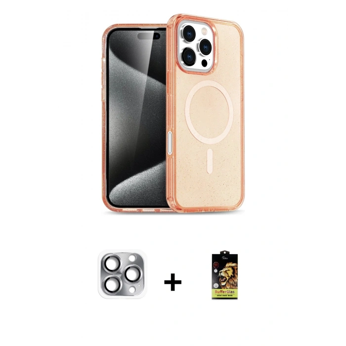 MARSİLYAN™- iPhone 16 Pro Max Kılıf Nova Asil Prime - Siyah Buffer Cam Ekran Koruyucu + Pers Alüminyum Kamera Lens - GI