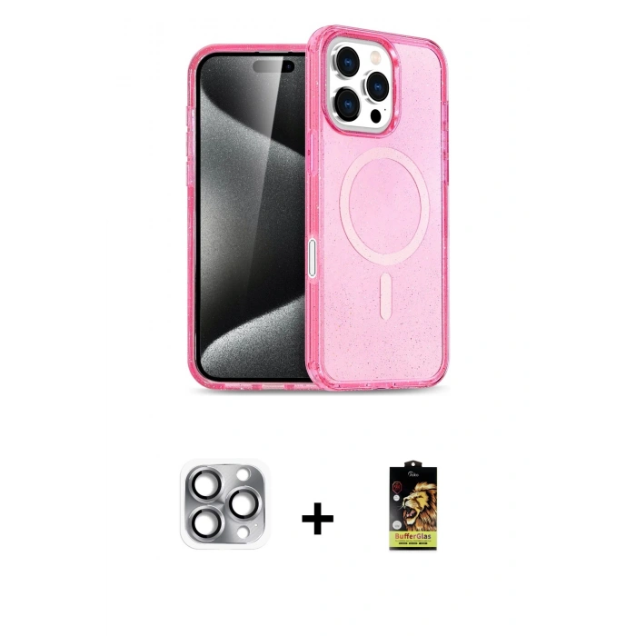 MARSİLYAN™- iPhone 16 Pro Max Kılıf Nova Asil Prime - Siyah Buffer Cam Ekran Koruyucu + Pers Alüminyum Kamera Lens - GI