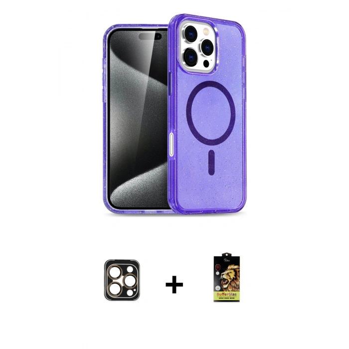 MARSİLYAN™- iPhone 16 Pro Max Kılıf Nova Asil Prime - Siyah Buffer Cam Ekran Koruyucu + PVD Metal Kamera Lens - GD