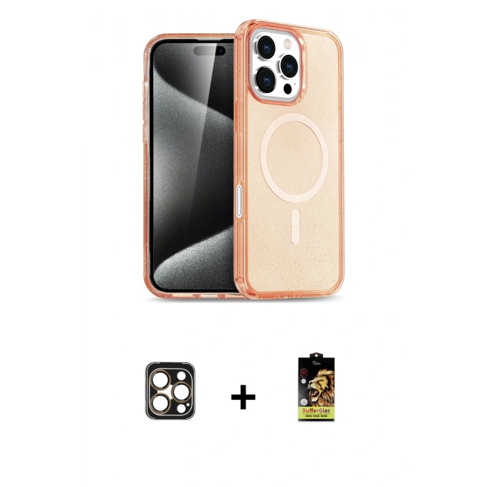 MARSİLYAN™- iPhone 16 Pro Max Kılıf Nova Asil Prime - Siyah Buffer Cam Ekran Koruyucu + PVD Metal Kamera Lens - GD