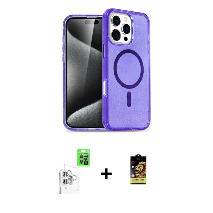MARSİLYAN™- iPhone 16 Pro Max Kılıf Nova Asil Prime - Siyah Buffer Cam Ekran Koruyucu + Raze Metal Kamera Lens - BZ