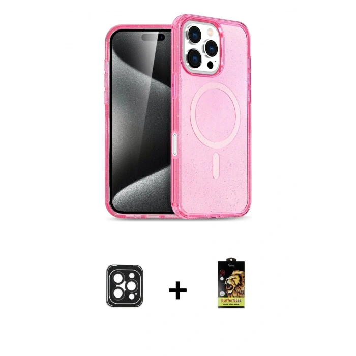 MARSİLYAN™- iPhone 16 Pro Max Kılıf Nova Asil Prime - Siyah Buffer Cam Ekran Koruyucu + PVD Metal Kamera Lens - SH